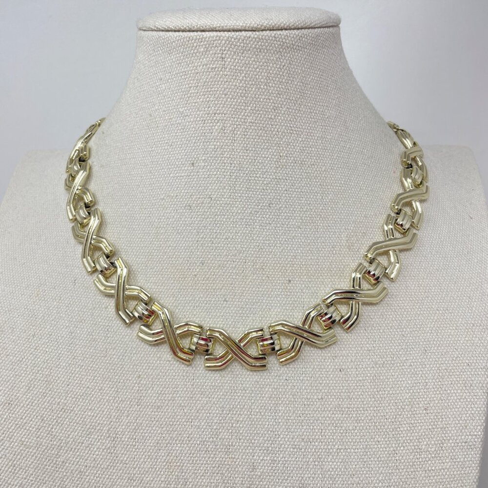Vintage Choker Necklace‎ Gold-Tone Chunky Retro Simple Geometric Minimal